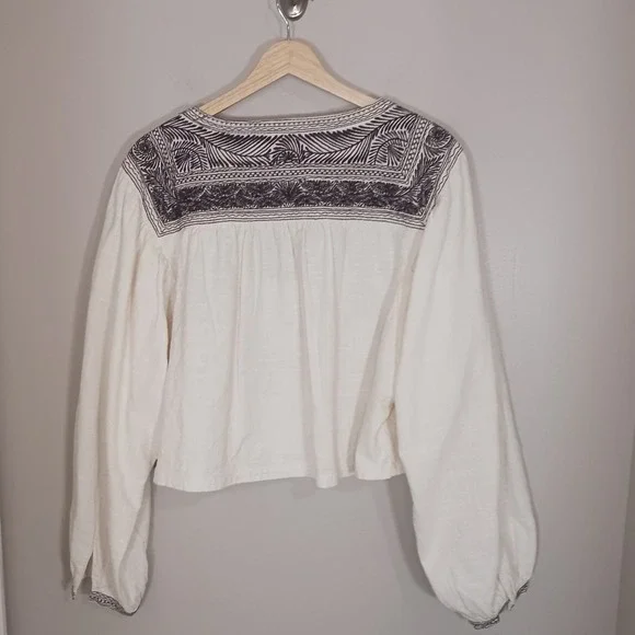 Free People Cotton Embroidered Crop Boho Hippie Festival Women's Blouse Size L - Picture 4 of 8